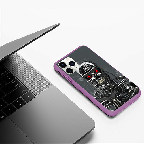 Чехол iPhone 11 Pro матовый Скелет Терминатора / 3D-Фиолетовый – фото 3