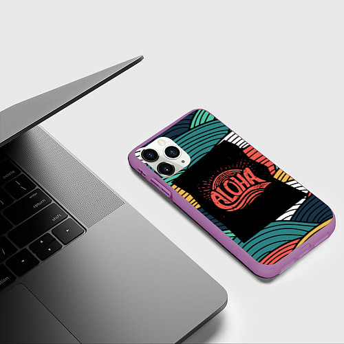 Чехол iPhone 11 Pro матовый Алоха / 3D-Фиолетовый – фото 3