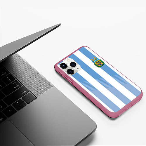 Чехол iPhone 11 Pro матовый Сборная Аргентины: ЧМ-2018 / 3D-Малиновый – фото 3