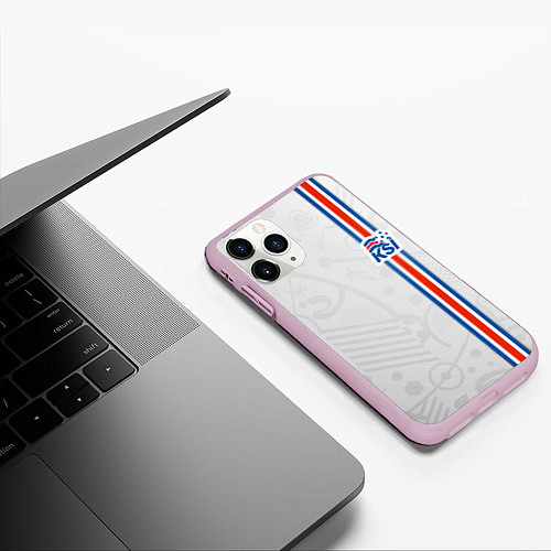 Чехол iPhone 11 Pro матовый Сборная Исландии по футболу / 3D-Розовый – фото 3