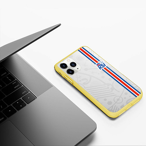 Чехол iPhone 11 Pro матовый Сборная Исландии по футболу / 3D-Желтый – фото 3