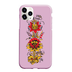 Чехол iPhone 11 Pro матовый Хохлома: цветы, цвет: 3D-розовый