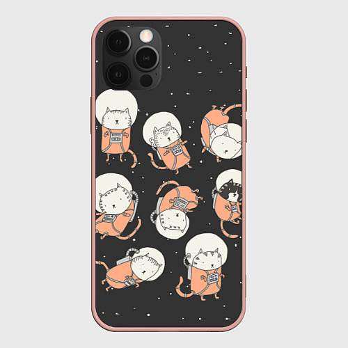 Чехол iPhone 12 Pro Max Космические котики / 3D-Светло-розовый – фото 1
