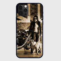 Чехол для iPhone 12 Pro Max Девушка байкер и английский бульдог, цвет: 3D-черный
