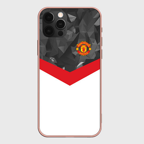 Чехол iPhone 12 Pro Max Man United FC: Grey Polygons / 3D-Светло-розовый – фото 1