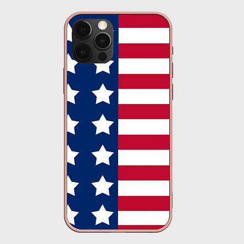Чехол iPhone 12 Pro Max USA Flag / 3D-Светло-розовый – фото 1