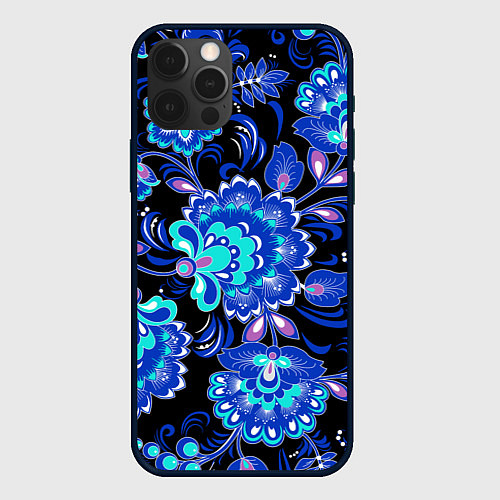 Чехол iPhone 12 Pro Max Синяя хохлома / 3D-Черный – фото 1