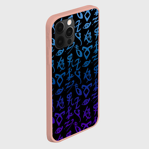 Чехол iPhone 12 Pro Max Blue Runes / 3D-Светло-розовый – фото 2