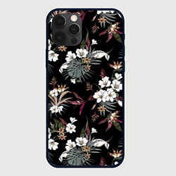 Чехол для iPhone 12 Pro Max Белые цветы в темноте, цвет: 3D-черный