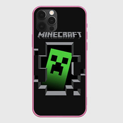 Чехол для iPhone 12 Pro Max Minecraft Creeper, цвет: 3D-малиновый
