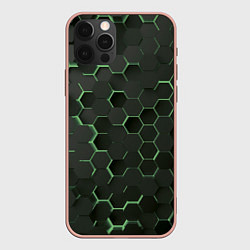 Чехол для iPhone 12 Pro Max Объемные зеленые соты, цвет: 3D-светло-розовый