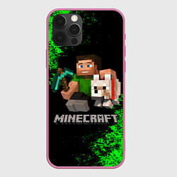 Чехол для iPhone 12 Pro Max MINECRAFT, цвет: 3D-малиновый