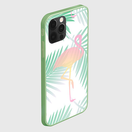 Чехол iPhone 12 Pro Max Фламинго в джунглях / 3D-Салатовый – фото 2