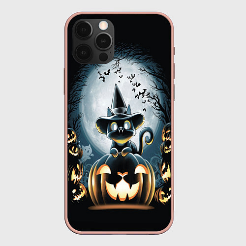 Чехол iPhone 12 Pro Max Хэллоуин Кот / 3D-Светло-розовый – фото 1