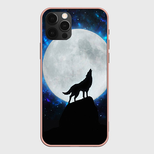 Чехол iPhone 12 Pro Max Волк воющий на луну / 3D-Светло-розовый – фото 1