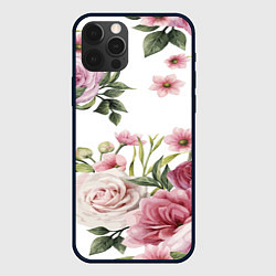 Чехол для iPhone 12 Pro Max Розовые розы, цвет: 3D-черный