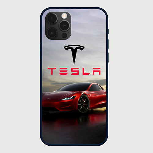 Чехол iPhone 12 Pro Max Tesla Roadster / 3D-Черный – фото 1