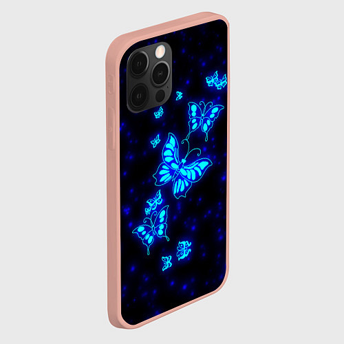 Чехол iPhone 12 Pro Max Неоновые бабочки / 3D-Светло-розовый – фото 2