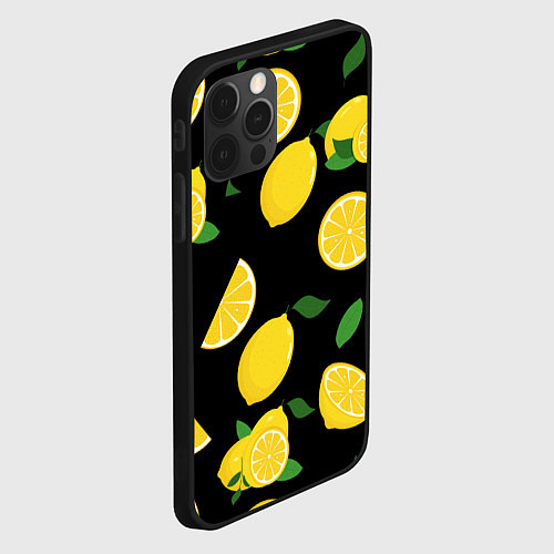 Чехол iPhone 12 Pro Max Лимоны на чёрном / 3D-Черный – фото 2