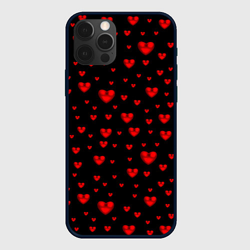 Чехол iPhone 12 Pro Max Красные сердца / 3D-Черный – фото 1