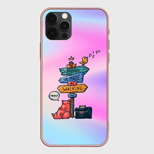 Чехол iPhone 12 Pro Max Кот путешественник / 3D-Светло-розовый – фото 1