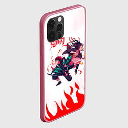 Чехол для iPhone 12 Pro Max Танджиро и Незуко в огне, цвет: 3D-малиновый — фото 2