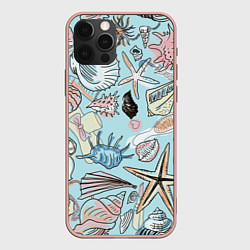 Чехол для iPhone 12 Pro Max Морские обитатели, цвет: 3D-светло-розовый