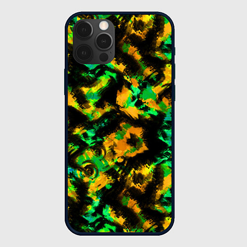 Чехол iPhone 12 Pro Max Абстрактный желто-зеленый узор / 3D-Черный – фото 1