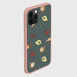 Чехол для iPhone 12 Pro Max Морские рыбки на зеленом фоне, цвет: 3D-светло-розовый — фото 2