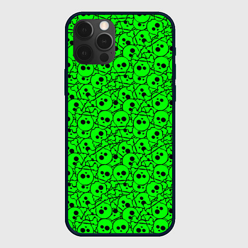 Чехол iPhone 12 Pro Max Черепа на кислотно-зеленом фоне / 3D-Черный – фото 1
