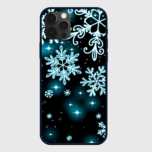Чехол iPhone 12 Pro Max Космические снежинки / 3D-Черный – фото 1
