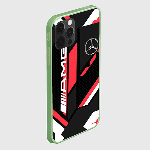 Чехол iPhone 12 Pro Max MERCEDES-BENZ AMG GEOMETRY STRIPES RED / 3D-Салатовый – фото 2