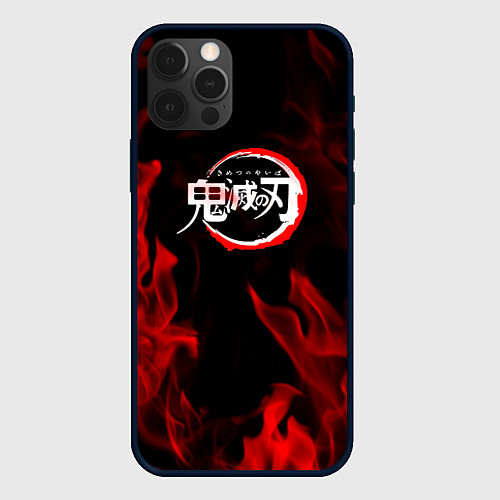Чехол iPhone 12 Pro Max Клинок рассекающий демонов пламя / 3D-Черный – фото 1