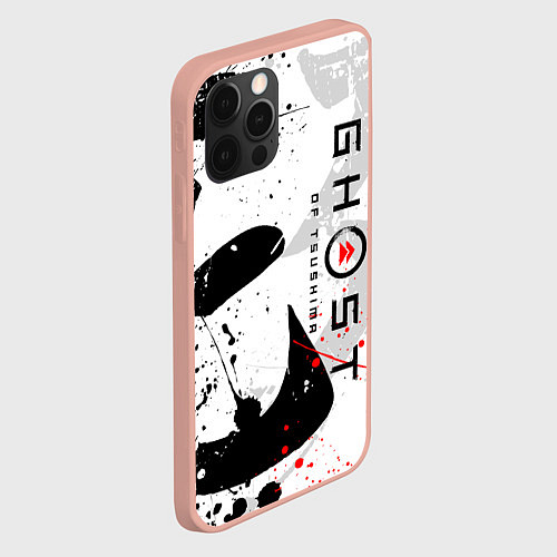 Чехол iPhone 12 Pro Max GHOST OF TSUSHIMA ПРИЗРАК ЦУСИМЫ БЕЛЫЙ / 3D-Светло-розовый – фото 2