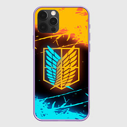 Чехол для iPhone 12 Pro Max Атака Титанов: Подсветка Неона, цвет: 3D-сиреневый