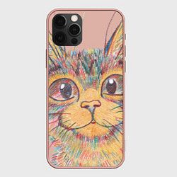 Чехол для iPhone 12 Pro Max A 018 Цветной кот, цвет: 3D-светло-розовый