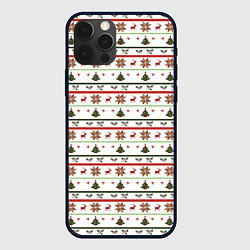 Чехол для iPhone 12 Pro Max Узор новогодний Бело-красно-зеленый, цвет: 3D-черный