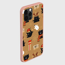Чехол для iPhone 12 Pro Max Черные новогодние коты, цвет: 3D-светло-розовый — фото 2
