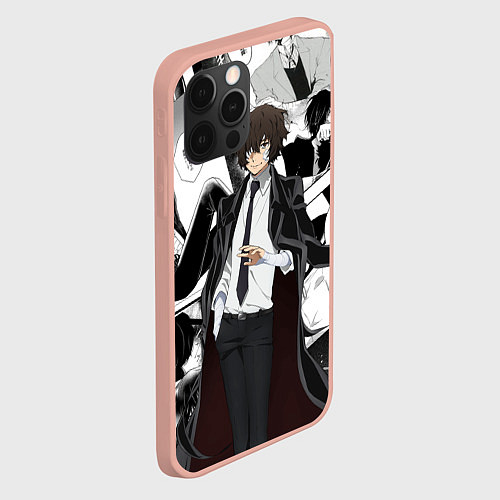 Чехол iPhone 12 Pro Max Дазай Осаму на фоне манги / 3D-Светло-розовый – фото 2