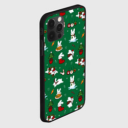 Чехол для iPhone 12 Pro Max Новогодний паттерн с зайчиками, цвет: 3D-черный — фото 2