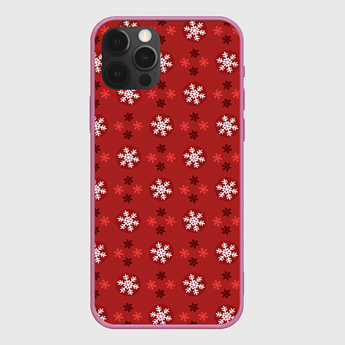 Чехол iPhone 12 Pro Max Snowflakes / 3D-Малиновый – фото 1