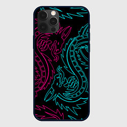 Чехол для iPhone 12 Pro Max НЕОНОВЫЕ ДРАКОНЫ NEON DRAGON, цвет: 3D-черный