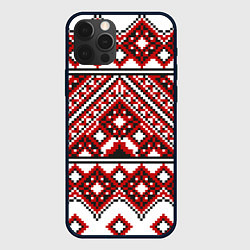 Чехол для iPhone 12 Pro Max Русский узор, геометрическая вышивка, цвет: 3D-черный