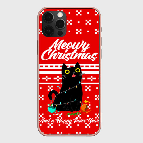 Чехол iPhone 12 Pro Max MEOW CHRISTMAS / 3D-Светло-розовый – фото 1