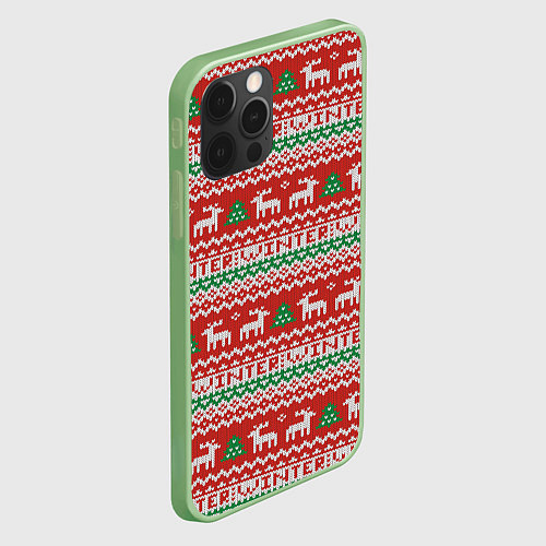Чехол iPhone 12 Pro Max Deer Christmas Pattern / 3D-Салатовый – фото 2