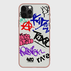 Чехол для iPhone 12 Pro Max Уличные надписи, цвет: 3D-светло-розовый