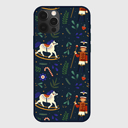 Чехол для iPhone 12 Pro Max Щелкунчик паттерн с лошадкой, цвет: 3D-черный
