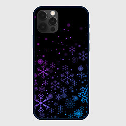 Чехол для iPhone 12 Pro Max Новогодние снежинки Градиент, цвет: 3D-черный