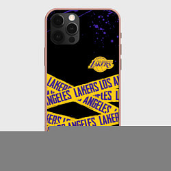 Чехол для iPhone 12 Pro Max LAKERS LOGO БРЫЗГИ КРАСОК, цвет: 3D-светло-розовый