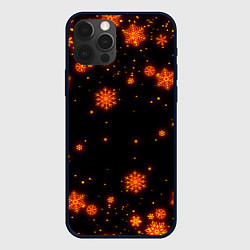 Чехол для iPhone 12 Pro Max ОГНЕННЫЕ НОВОГОДНИЕ СНЕЖИНКИ НЕОН, цвет: 3D-черный